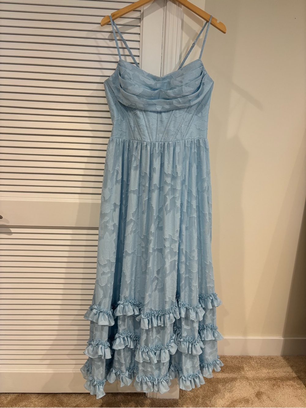 Azazie Sky Blue Floral Burnout Corset Dress - Picture 1 of 13